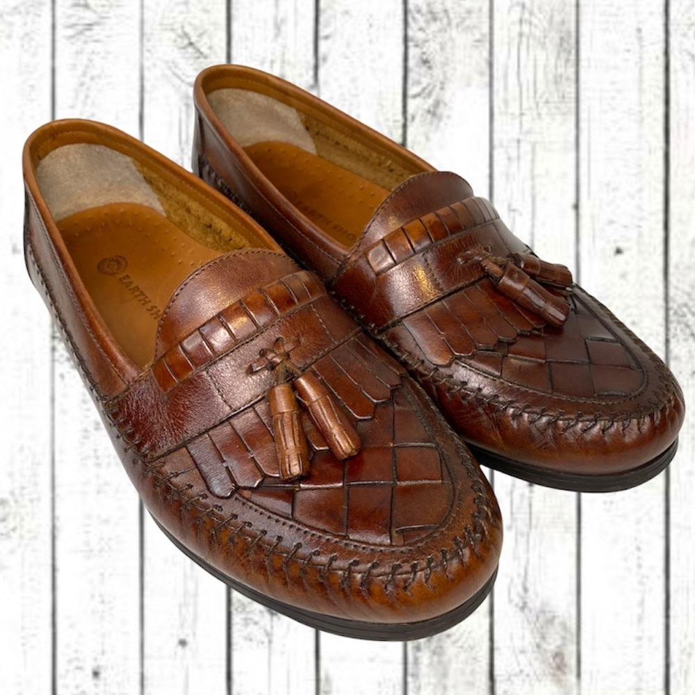 EARTH SHOE Men’s Size 9 W Shoe Loafer Slip On Leather Woven Tassel LOU WW